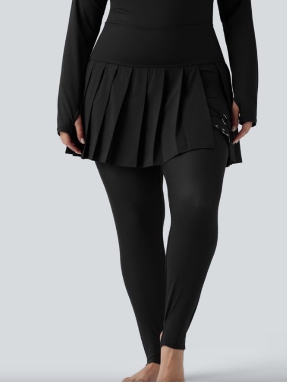 🆕 HALARA Black Skirted Pleated High-Waist Leggings